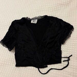 Princess Polly Black Lace Wrap Crop Top